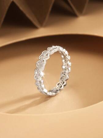 1 pieza Anillo cerrado de plata de ley S925 con corazón hueco y circonita cúbica, joya delicada y versátil de moda, accesorio dulce y pequeño, regalo para madre, novia, amiga, pareja, uso diario