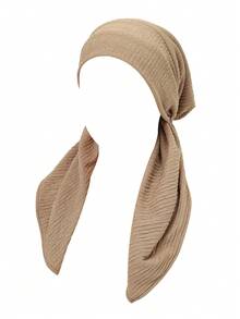 1 pieza Nuevo pañuelo musulmán de doble capa con cola arrugada, gorro turbante de unicolor para mujer - color - Ver 3
