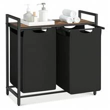 Giỏ đựng đồ giặt, Giỏ đựng đồ giặt 2 ngăn, Túi đựng đồ giặt kéo ra và tháo rời, Máy phân loại đồ giặt, Kệ, Khung kim loại, 2 X 46L, 73 X 33 X 72 Cm, Nâu mộc mạc và ĐenGiỏ đựng đồ giặt Trở lại trường học - màu nâu - Xem 9