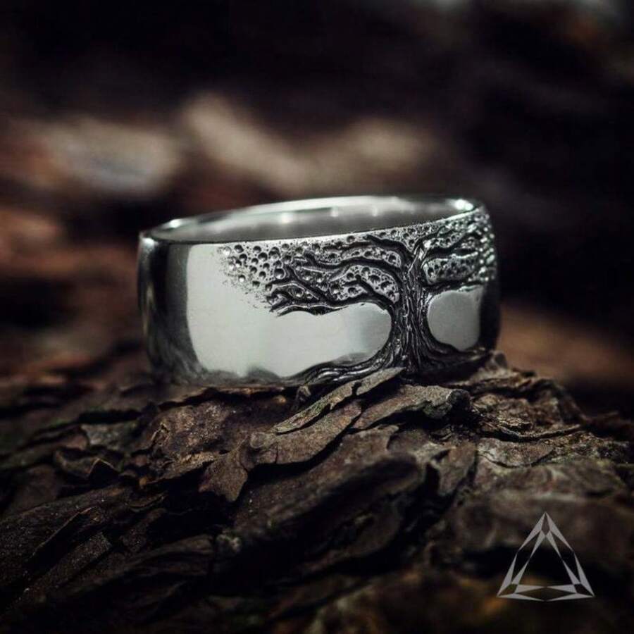 1 Tree Of Life Ring In Gold And Silver With Multiple Sizes To Choose From, Suitable For Daily Travel Clothing, A Great Choice For Gifting To Friends And Family - Silvery - View 1