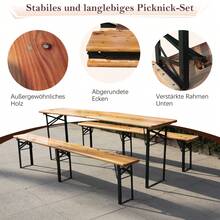 Folding Table 220 Cm, 3 Pieces: 1 Folding Table + 2 Beer Tables, Sturdy, Space-Saving, Up To 200 Kg. - Khaki - View 6