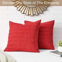 Volcanics Christmas Pillow Covers 18x18, Pack Of 2 Red Soft Corduroy Striped Decorative Throw Pillow Covers, Modern Farmhouse Boho Home Decor,18inchx18inch(Packof2),Red - 紅色的 - 查看 4