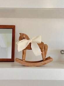 1pc Handcrafted Wooden Rocking Horse Decoration, Vintage Countryside Style With Ribbon, Desktop Ornament, Commemorative Gift For Friends, Home Decor, Unique Gift For Women - Multicolor - View 9