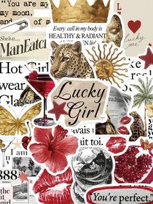 50张金色和红色Y2K女孩贴纸，防水PVC材质，礼品，卡通装饰，剪贴簿，笔记本，笔记本电脑，行李箱，吉他，杯子，手机壳，DIY贴纸 - 彩色 - 查看 8