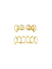 1 Set Hollow Ox Horn Geometric Teeth Shaped Jewelry, Fashionable Personalized Accessories For Nightclub, Party, Christmas Gag Gifts, Unisex - Multicolor - View 5