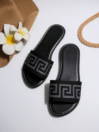 Women's Geometric Pattern Flat Sandals For Daily Wear, Beach And Home