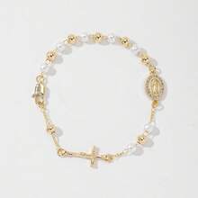 Catholic Pearl Beaded Bracelet, Virgin Mary & Jesus Cross Pendant Rosary Bracelet, Religious Jewelry, Church Baptism Gift, Durable Hypoallergenic Jewelry, Wedding Gift, Unisex - Maria - View 11