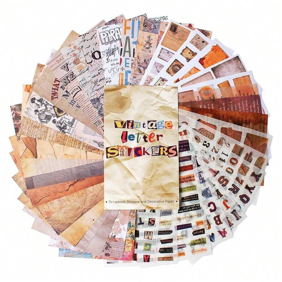 600+ Scrapbook Stickers And 20 Sheets Scrap Paper Book For ScrapbooFKing, Vintage Alphabet Letter NFUmberss Inspiration Quote Stickers For Journaling, Junk Journal Supplies, Planner, Collage,38SheetsLetterStickerFSandssPaperSet - 38張字母貼紙和紙張套裝 - 查看 1