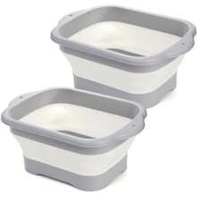 2 paquetes de XAPY Palangana de lavado plegable de 11L, gran tina de lavado plegable con tapón de drenaje de 3 galones, fregadero plegable para caravana, camping, lavado de platos - Albaricoque - Ver 1