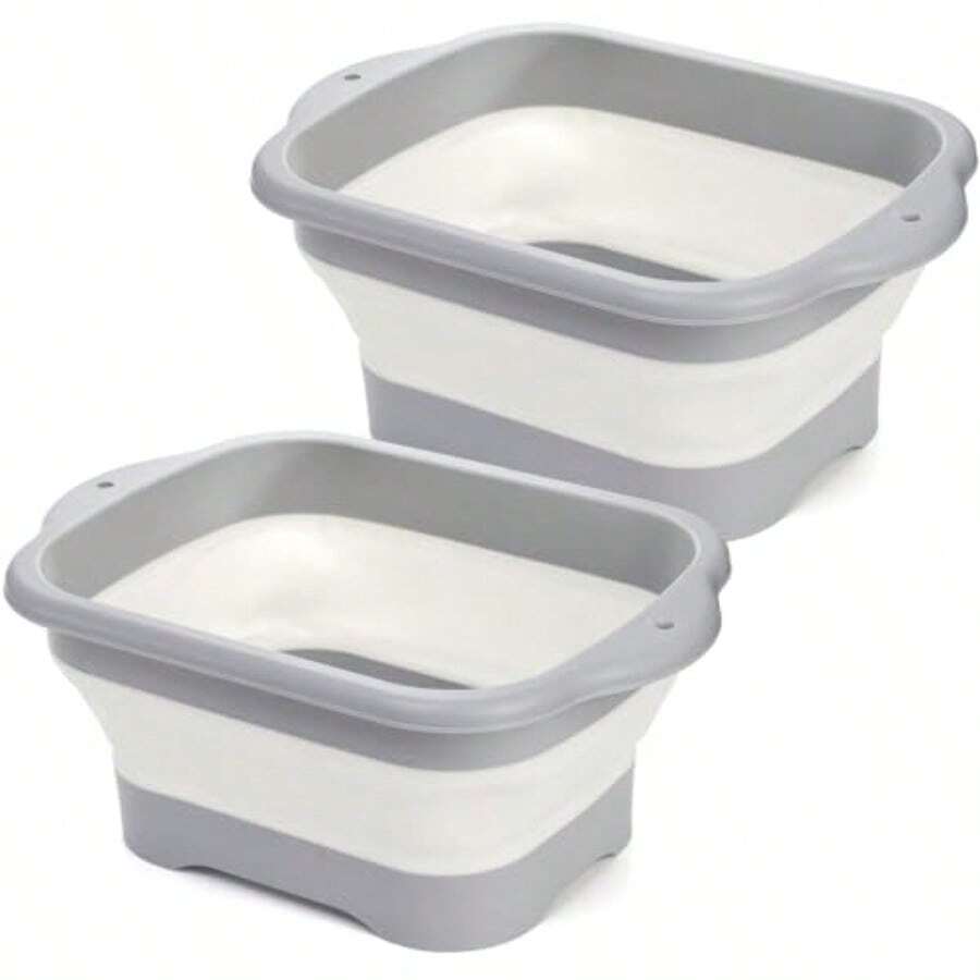 2 paquetes de XAPY Palangana de lavado plegable de 11L, gran tina de lavado plegable con tapón de drenaje de 3 galones, fregadero plegable para caravana, camping, lavado de platos - Albaricoque - Ver 1