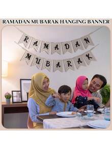 一套悬挂式开斋节快乐木质横幅，配有DIY复古串珠装饰，适用于斋月壁炉、祈祷区和客厅装饰 - 彩色 - 查看 4