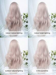 alicegarden 1顶合成耐热假发，黑棕色卷发带刘海，长24英尺，纤维材质，适合日常佩戴，仿真度高。 - 淺粉色 - 查看 10