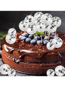 迪斯科球蛋糕装饰套装 - 竹签上的镜面球装饰签，适用于纸杯蛋糕和蛋糕装饰，无需用电，不含羽毛，迪斯科主题派对用品，是 70 年代庆祝活动的理想之选，非常适合生日、复古活动、万圣节、圣诞节活动和派对。 - 彩色 - 查看 3