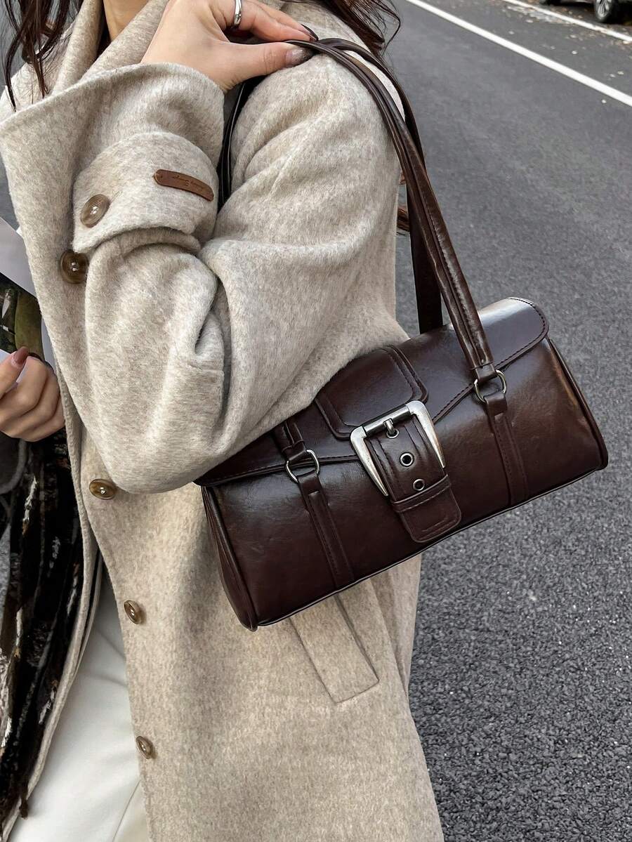 Retro Minimalist Commuter Underarm Bag, New Arrival Versatile Tote Bag, Fashionable Shoulder Bag, Baguette Bag - Coffee - View 1