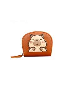 1pc New Cartoon Capybara Leather Mini Wallet, Cute Multi-Card Holder Compact Coin Purse For Women - Brown - View 5