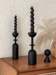 1pc/3pcs Single Head Wooden Candle Holder, Suitable For Desktop Decoration (Candles Not Included) - Black - View 4