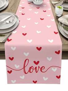1件亚麻桌旗，方形心形图案，适合浪漫餐桌装饰、厨房、卧室、周年纪念、婚礼派对（13x35.4/47.2/63/72/78.7英寸） - 粉色 - 查看 2