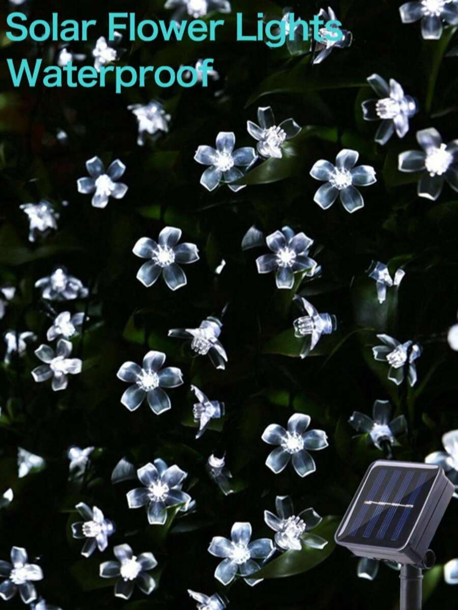 1 String Of 20/30/50/100 LED Solar Powered Cherry Blossom Flower Lights, Waterproof Outdoor, 8 Lighting Modes, Solar Powered, Suitable For Garden, Yard, Porch, Wedding Party Decor