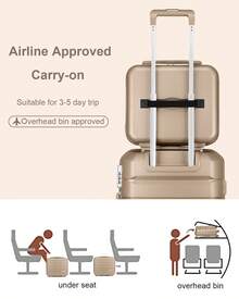 Somago 20" Carry On Luggage And 14" Mini Cosmetic Cases Travel Set Lightweight Polypropylene Suitcase With TSA Lock YKK Zipper Hardside Luggage With Spinner Wheels (2 Piece Set) - 土豪金 - 查看 7