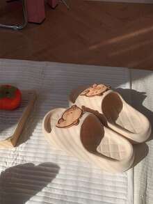 XIXITIAO Capybara Couple Slippers, Soft Flat Casual Slippers, EVA Spring/Summer Cute Slippers, Solid Color Classic Flat Slippers With Fashionable Capybara Pattern, Suitable For Outdoor/Beach/Home Use - Apricot White On the Front - View 3