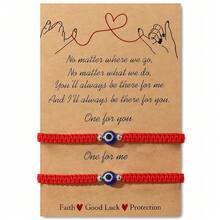 Goodwaro 2Pcs Pinky Promise Bracelet Stainless Steel Cross/Evil Eyes/Knot Matching Couple Friendship Bracelets Mother Daughter Best Friend Gift For Women - Red - View 16