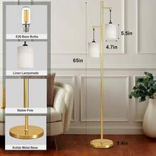 Lightdot 65IN Gold Floor Lamp For Living Room, Industrial 2-Light Tree Floor Lamps With  Linen Lampshade, 3000K Mid Century Modern Standing Tall Pole Lamp For Bedroom Home Decor-Gold,2L-Linen-Gold - 2L-Vải lanh-Vàng - Xem 3