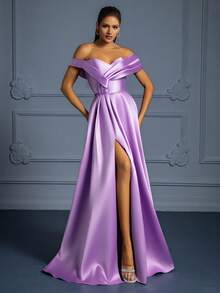 VIPGIRL Elegant Long Flared Maxi Evening Dress - Purple - View 1