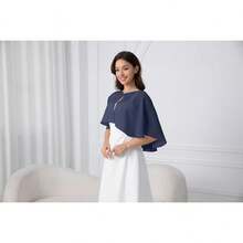 Chiffon Shawl Wraps Shrug For Evening Dress Wedding Cape Cover Up - Navy - 查看 2