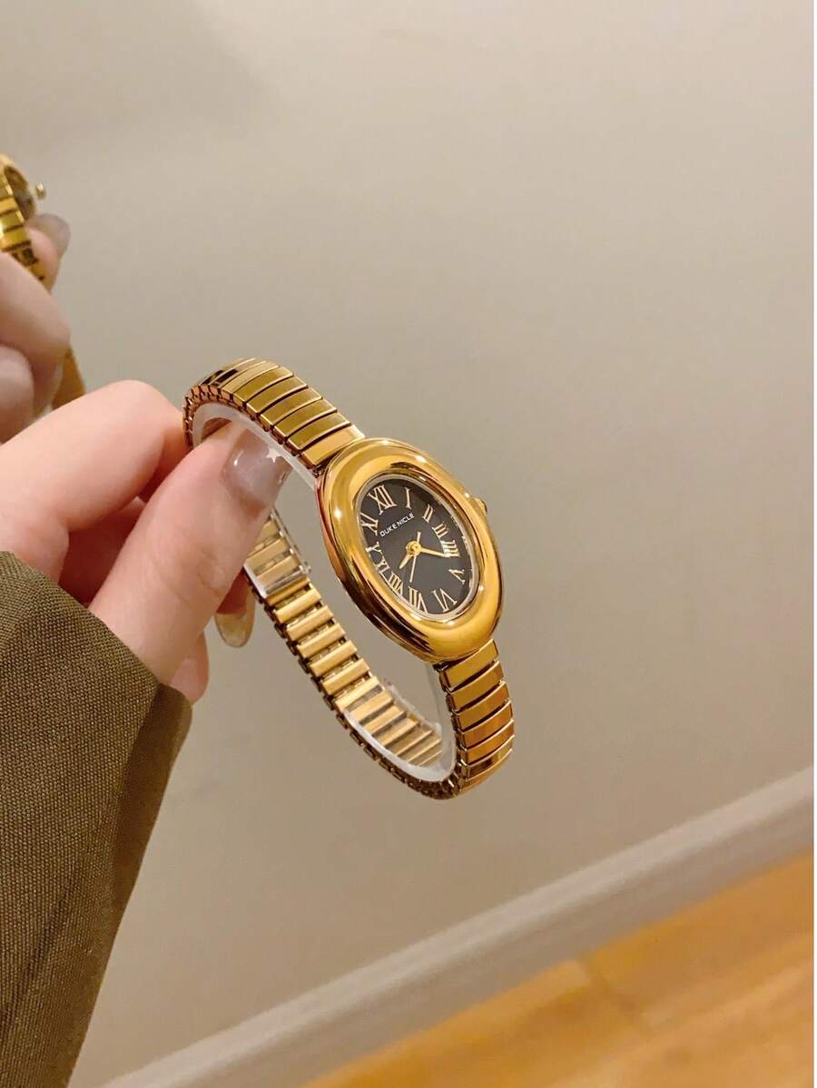 1pc Vintage Luxury Gold/Silver Color Women's Bracelet Watch, Fashionable Minimalist Elegant Quartz Watch, Suitable For Daily Wear, Birthday Gift - 金色 - 查看 1