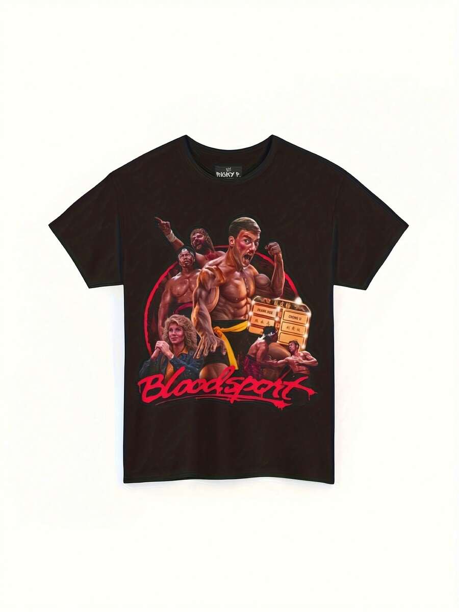 Retro Bloodsport Film T-Shirt - Jean-Claude Van Damme Action Movie Tee, Soft Classic Fit Martial Arts Shirt For '80S Action Film Aficionados, Collectible Gift For Bloodsport Fans, Merchandise For Enthusiasts, Striking Graphic Design - 黑色 - 查看 1