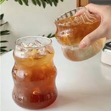 1pc 550ML High Borosilicate Glass Cup, Simple Wave Design, Heat-Resistant, Large Capacity Juice Glass, Milk Threaded Cloud Cup, Suitable For Home, Office, Restaurant, Milk Cup, Coffee Cup, Comes With Butterfly Straw - Multicolor - View 7