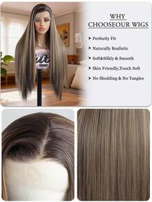Piano Color 13*4 Lace Front Wigs Straight Wigs With High Quality Synthetic Hair Wigs And Good Texture 30 Inch Extra Long Straight Wigs Valentine's Day Music Festival Daily Use, Holiday Dressing Wig Gifts For Women Christmas Decorations Christmas Gifts - Piano Color - View 7