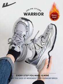 WARRIOR 女式舒适街头风厚底鞋，秋冬季轻便舒适透气跑步鞋，简约休闲又不失时尚感，四季皆宜，耐磨耐穿，适合全天穿着的训练鞋，保暖内衬运动鞋 - 灰色 - 查看 2