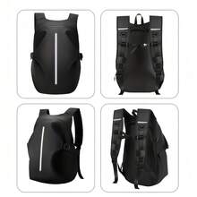 Motorcycle Backpack With Helmet Storage - Heavy-Duty High Quality Riding Backpack, Large Capacity Motorcycle Travel Bag With Reflective Strips, Secure Zipper Closure, PVC Construction - For Men & Women Riders, Long Distance Tours, Commute - 黑色 - 查看 4