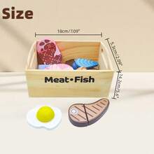 一套11件木制厨房玩具和6个收纳盒,包含蔬菜、角色扮演玩具、逼真食物、厨具,100%实木材质,多件套儿童厨房玩具套装,非常适合作为复活节、生日、圣诞节礼物,包含水果、肉类、鱼类、烘焙食品、切菜工具,适合3岁及以上幼儿和儿童。 - Kitchen toy - 查看 5