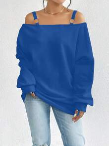 Women's Fashionable Off-Shoulder Solid Color Camisole Top, Spring/Autumn - Blue - View 8