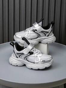 1 Pair Kids' Casual Sneakers, Colorblock Design, Comfortable, Versatile, Lightweight, Suitable For Outdoor, Sports, Fashion, All Season - Silver - View 7