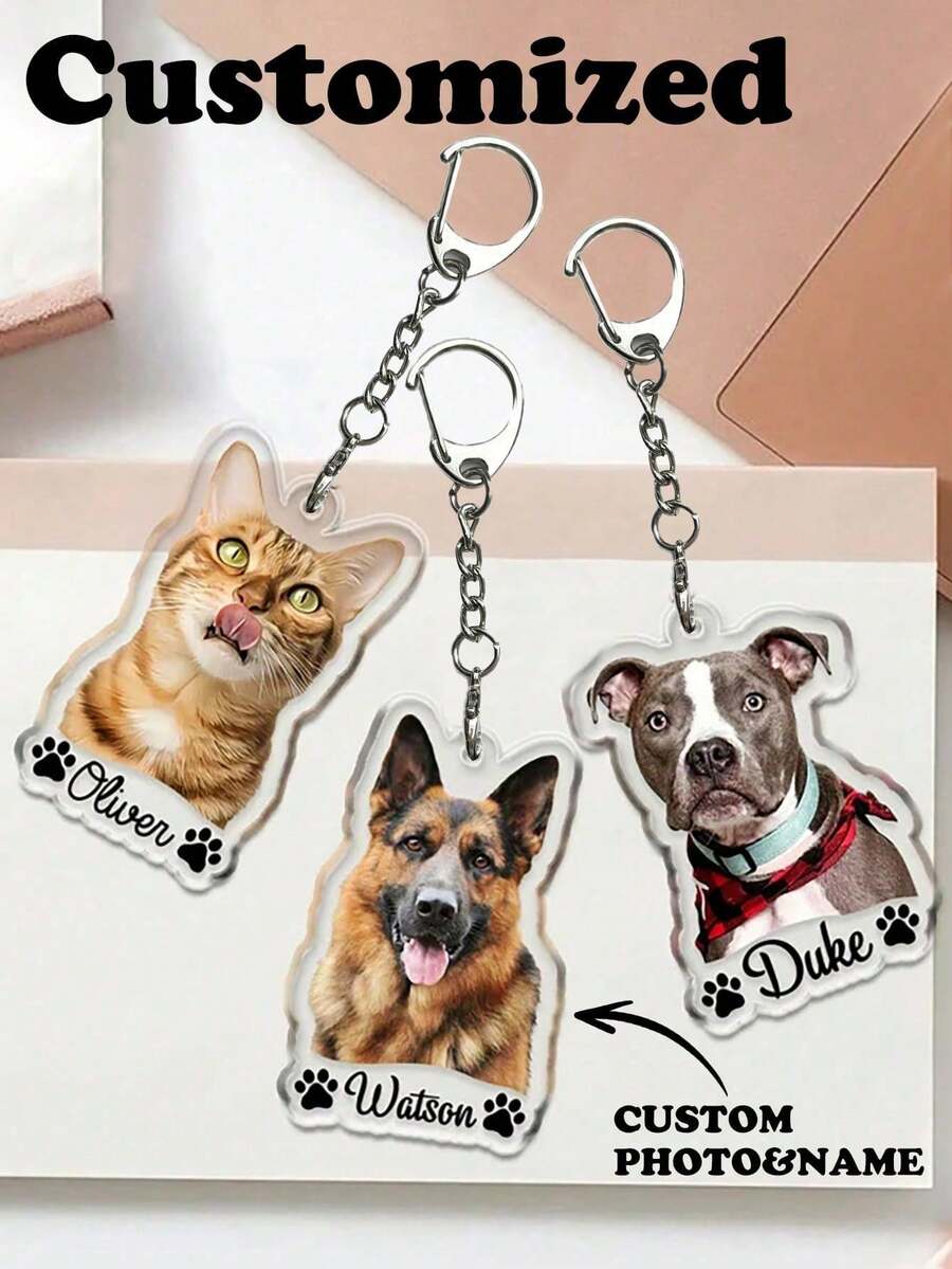 1pc Customized Acrylic Keychain Personalized With Photo Image Company Logo For Family, Custom Initial Keychain For Men Women, Personalized Gift