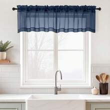 Navy Blue Valances For Windows 14 Inch Length 2 Panels, Small Voile Sheer Curtains For Bathroom, Soft Fabric Lightweight Light Filtering Kitchen Curtains, Dual Rod Pocket, 2x42Wx14L Inches,42inchWx14inchL(Packof2),NavyBlue - 海軍藍 - 查看 1
