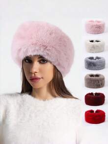 1pc Women Solid Black Fuzzy Headband, Fur Headband,Black Fur Hat,Black Fuzzy Hat,Earwarmer Hairband,Faux Fur Headband,Empty Top Winter Fluffy Hat Winter Outfits,Women Faux Fur Headband Winter Earwarmer Earmuff Ski,Valentine's Day Gifts, New Year Gifts. - Multicolor - View 2