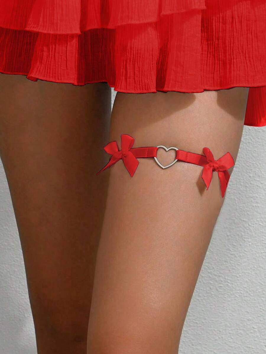 女士性感极简蝴蝶结吊袜带，哥特风情大腿可调节吊袜带，适合万圣节、情人节等场合。