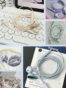 Lenovo 联想YF08有线耳机，配备Type-C和3.5mm接口，半入耳式立体环绕声，低延迟降噪，带麦克风，适用于唱歌、游戏，兼容智能手机和电脑 - 淡紫色 - 查看 3