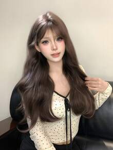 alicegarden 棕色波浪假发，带刘海，长款自然合成假发，日常佩戴，角色扮演，耐热 - 棕色 - 查看 1