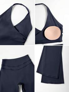 NcmRyu 1 Set Women's Sexy Halter Deep V-Neck Backless Shaping Flared Sports Suit