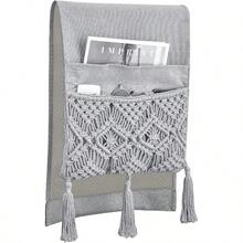 WSXC Macrame Couch Organizer Remote Control Caddy Sofa Armrest Armchair Bedside Storage Holder Bag For TV Remote Magazine Books Cell Phone IPad Boho Living Room Home Dorm Decor Grey - Xám - Xem 5