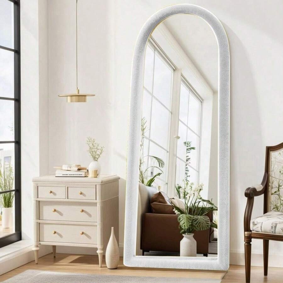 Fluffy Mirror Cover - DIY Full Length Mirrors Decoration Cover Universal Ultra Soft Non-Slip Cover Free Standing Warm Home Decor For Living Room Bedroom Cloakroom Only Mirror Cover White - 白色 - 查看 1