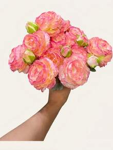 Artificial Peonies 6pcs Ranunculus Silk Flowers 18Heads Pink Flowers Combo Champagne Fake Flowers Floral Arrangements Wedding Decorations For Home Kitchen