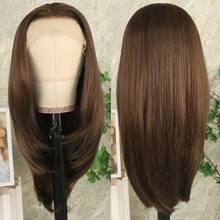 13X4 Brown Layered Wigs HD Lace Front Wigs HD Lace Frontal Wigs Short Curly Lace Front Wig Pre Plucked Glueless Layered Straight Wig Breathable Cap Easy Install Wig Free Part Heat Resistant Fiber Wig For Women For Party Vacation Daily Used 22 Inch - Light Brown - 查看 5