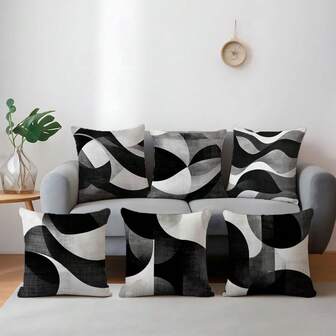 6 件装几何抽象图案抱枕套，单面印花毛绒面料，尺寸 45*45/50*50/40*40 厘米，适用于现代简约沙发客厅装饰，亦可作为礼品或派对装饰。