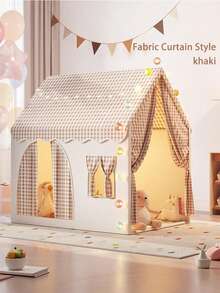 Children's Game House Tent, Large Indoor Parent Child Interactive Game Room, Crawling Game House Tent Suitable For Both Boys And Girls, Outdo Or Fun Game Tent, Durable Checkered Tent, Perfect Gift For Children, Tent For Kids, Cloth Curtain, Tent - Khaki (rèm vải) - Xem 8